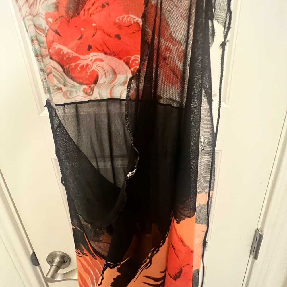 Jean Paul Gaultier Soleil Vintage Eagle Tattoo Print Mesh Bodycon Maxi Dress
